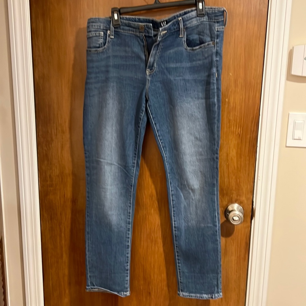 Gap straight jeans, and a medium wash
